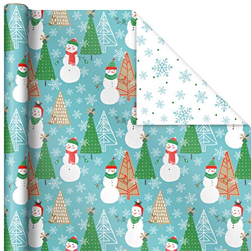 Hallmark Reversible Christmas Wrapping Paper (3 Rolls: 120 sq. ft. TTL) Rustic Santa, Papercraft Snowmen, Candy Canes, Stripes, Snowflakes, Merry Christmas to You