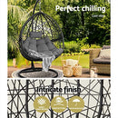 Gardeon Outdoor Egg Swing Chair Rattan Black Garden Bench Hanging Seat, Patio Baconly Furniture Chairs, with Cushions Stand Wicker Basket Water Resistant 150kg Capacity