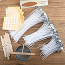 MILIVIXAY 606 Pieces Candle Making Supplies,300 Pieces Cotton Wicks, 300 Pieces Candle Wick Stickers and 6PCS Wooden Candle Wick Holders - Wicks Coated with Wax, Cotton Wicks Kits for Candle Making.