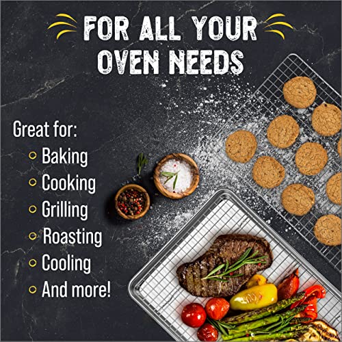 Checkered Chef Baking Sheet with Wire Rack Set - Twin Set w/Half Sheet Pan & Stainless Steel Oven Rack for Cooking