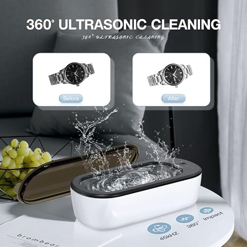 Jewelry Cleaner, Professional Ultrasonic Cleaning Machine for All Jewelry-SUS 304 Tank, 45kHz Portable Household Cleaner for Gold, Silver, Eyeglasses, Watches, Rings, Necklaces, Dentures