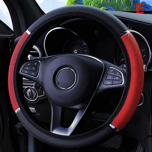TAVICE- Universal 15" 38cm Leather Black Red Auto Car Steering Wheel Cover Non-Slips.GA