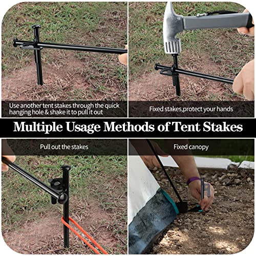 Tent Stakes, 4/8/12/16 Pack 8/10/12/16in Tent Stakes Heavy Duty with Storage Bag, Forged Steel Tent Pegs for Camping Unbreakable and Inflexible (4pcs 8in Stakes)