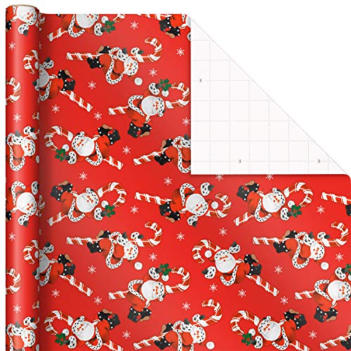 Hallmark Vintage Christmas Wrapping Paper Cut Lines on Reverse (3 Rolls: 120 sq. ft. TTL) Dancing Santas, Classic Snowman, Merry, Jolly, Happy, Peace