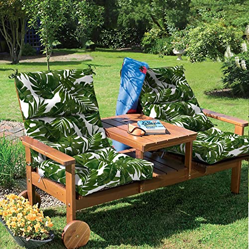 TWLEAR Outdoor High Back Patio Chair Cushions, Tufted Rocking Chair Cushions, Adirondack Cushions for Garden Porch Home Office Chair Use, 44” x 22” x 4”, 2 Pack, Palm Green