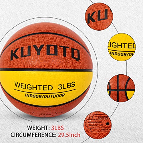 KUYOTQ 1.36KG/3LBS Size 7 Weighted Basketball 29.5" Composite Indoor Outdoor Heavy Trainer Basketball for Improving Ball Handling Dribbling Passing and Rebounding Skill (deflated)