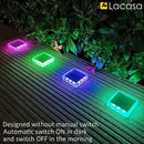 Lacasa Solar Deck Lights, 4 Pack Outdoor Solar Powered Step Lights RGB Color Changing LED Dock Lights, Light up All Night IP68 Waterproof Auto ON/Off for Garden Stairs Fence Driveway Pathway Lighting