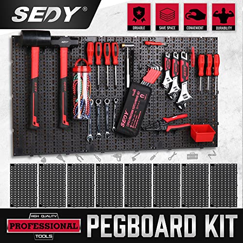 SEDY 8-Pack Pegboard Panel Set, with 81 Hanger Wall Mounted Tool Storage System, Workshop Tool Holder, Wall Hooks Tool Organizer, Utility Rack