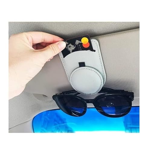 Ausale Sunglass Holder for Car, Leather Sunglasses Holder for Universal Car, Sunglass Clip for Car Visor with Ticket Card Clip (Gray)