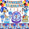Pusuanzi Sonic Birthday Party Set, 95-Piece Sonic 2 Paper Plates Children's Birthday Party Tableware - Banners, Balloons, Tablecloth, Paper Plates, Napkins, Paper Cups, Straws, Invitation Card