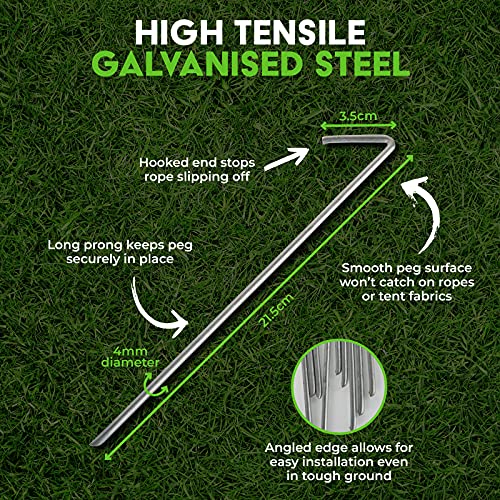 [40PCS] Garden Greens Galvanized Tent Pegs: Rust-Resistant, High Tensile, Easy to Install, Multi-Purpose 4mm x 215mm Pegs