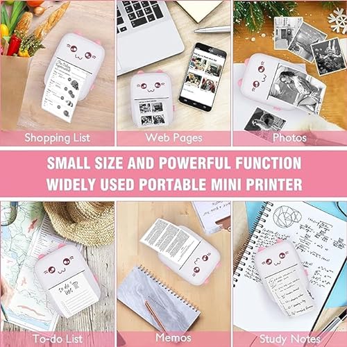 TECHVIDA Portable Mini Printer, Pocket Thermal Printer with 10 Rolls Thermal Printing Paper USB Cable for Notes Photo Web Document Printing