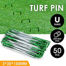 Ausway Artificial Grass Nails Lawn Outdoor Turf Garden Tent Fence Pins Pegs Fixers Stakes 50PCS Metal U Shape 3mm Thick