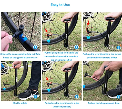 Bike Pump, Portable Bicycle Floor Pump with Glueless Puncture Kit, Mountain, Road Bike Tire Pump, Mini Bicycle Air Pump Compatible with Presta Schrader Valve and Sports Ball