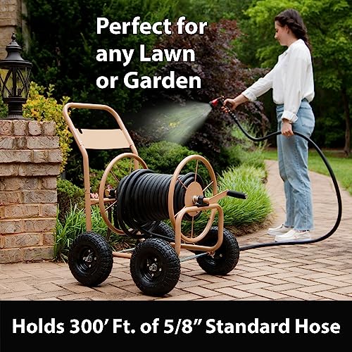 Liberty Garden 870-M1-2 Industrial 4-Wheel Garden Hose Reel Cart, Holds 300-Feet of 5/8-Inch Hose - Tan