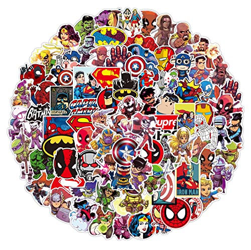 100 PCS Marvel Superhero Stickers,Comic Captain Spiderman Graffiti Vinyl Waterproof Decals for Water Bottles Computer Bicycle Skateboard Luggage Phone Pad Laptop Kids Teens Stickers Pack