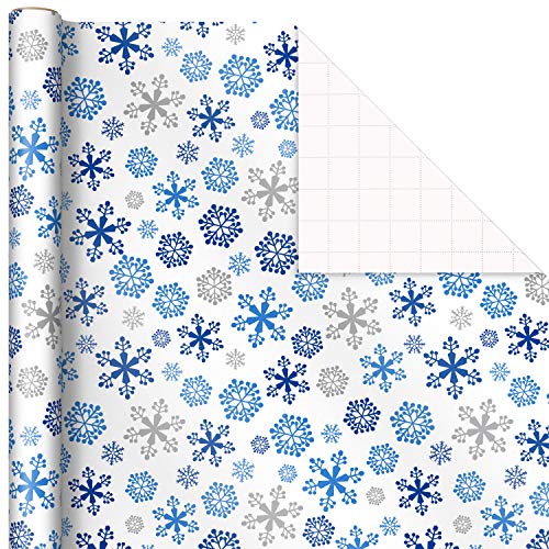 Image Arts Blue Christmas Wrapping Paper with Cut Lines on Reverse (4 Rolls: 120 sq. ft. TTL) Snowmen, Snowflakes, Blue and White Stripes