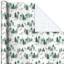 Hallmark Kraft Recyclable Christmas Wrapping Paper with Cut Lines (2 Rolls: 150 Sq. Ft. Ttl) Green Trees on White, White Pine Cones on Brown Kraft for Holidays, Hanukkah, Winter Solstice, Weddings, 0005JXW1203