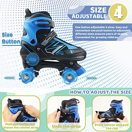 LIRENGUI Roller Skates for Boys, Girls Roller Skates for Kids Boys with All Wheels Lighting Up, Outdoors Indoors Adjustable Roller Skates for Black n Blue (Size 4-7)