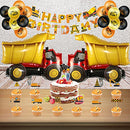 ZCOINS Construction Birthday Party Decoration for Boys with 2 Giant 32in*27in Dump Truck Foil Balloons, 15 Latex Balloons Printed with Truck Pictures, 12 Construction-themed Cake Toppers and 1 Banner.