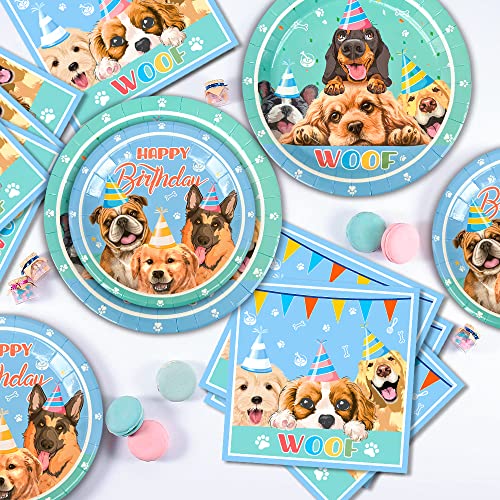 Dog Birthday Party Supplies,159pcs Dog Theme Party Decorations&Tableware Set-Dog Party Plates Napkins Cups Tablecloth&Dog Birthday Banner Balloons Cake Topper etc Puppy Party Supplies for Kids Doggy