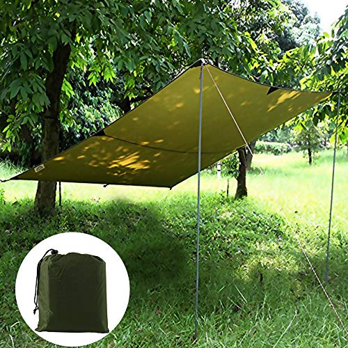 3m x 3m Hammock Rain Fly Tent Tarp Waterproof Windproof Snowproof Camping Shelter Portable Lightweight Basha Sunshade for Snow Camping Outdoor Travel (Army-Green)