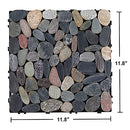 PURE ERA Natural Real Stone Interlocking Floor Deck Tiles Sliced Pebble Tile Indoor Outdoor Use 11.8”x11.8” (4Pcs, 4 sq. Ft, Sliced Mixed Color)- Great Upgrade to Patio Backyard Pathway