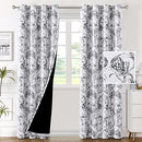 H.VERSAILTEX 100% Blackout Curtains for Living Room Camellia Floral Light Blocking Window Treatment Curtains with Black Liner Grommet Thermal Drapes, 2 Panels Set, Each W132cm x D213cm, Black