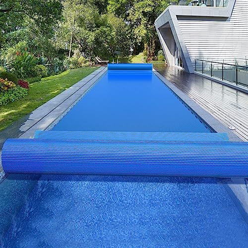 BigXwell Solar Pool Cover, Blue 16-mil 12 x 24 Foot Rectangle Pool Heaters for Above-Ground and In-Ground Pools, Heavy-Duty Insulating Pool Heater Cover, Heat Retaining Solar Blanket Cover for Swimmer