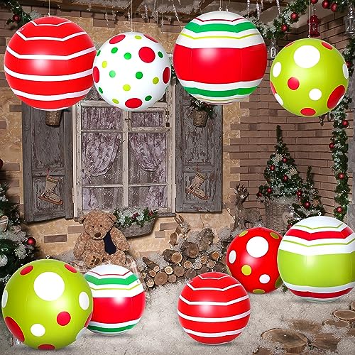 12 Pcs 24 Inch 16 Inch Giant Inflatable Christmas Ball Christmas Outdoor Inflatables Ornaments Giant PVC Inflatable Christmas Ball for Christmas Tree Holiday Yard Lawn Porch Decor (24 Inch,16 Inch)