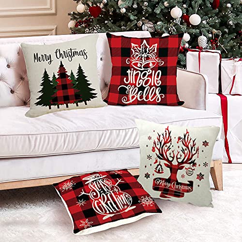 Linen Decorative Cushion Cover Christmas 45 x 45 cm Decorative Cushion Cover Christmas Cushion Cover Deer Animal Cushion Cover Christmas Motif (G)