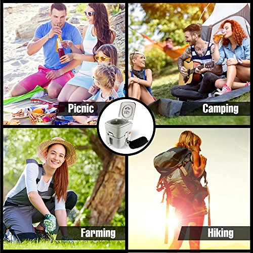 SereneLife Portable Toilet with Carry Bag – Indoor Outdoor Toilet with CHH Piston Pump & Level Indicator – 5.3 Gallon Large Waste Tank – 100-120 Flushes for RV, Camping, Hiking & Boating