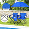 COSTWAY Double Portable Picnic Chairs, Folding Camping Chairs w/Detachable Umbrella, Cooler Bag, Cup Holders, Patio Beach Camping Chairs for Outdoors, Blue