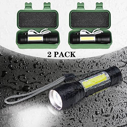 ZCOINS 2 Pack Rechargeable Small Torch, 500LM Zoomable Mini LED Flashlight with COB Side Light, Pocket Mini Torch for Emergency Camping Hiking Dog Walking