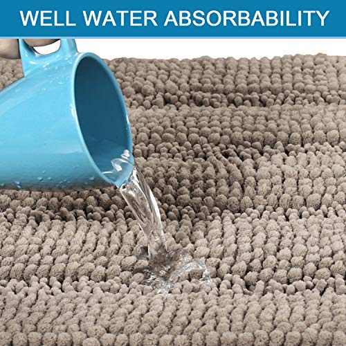 Smarcute Chenille Bath Mat Non Slip Bath Mat Set for Bathroom Extra Thick Soft Striped Bath Rug Water Absorbent Shag Carpet for Bathroom - (2 Piece - 50cm x 81cm / 43cm x 61cm) Khaki