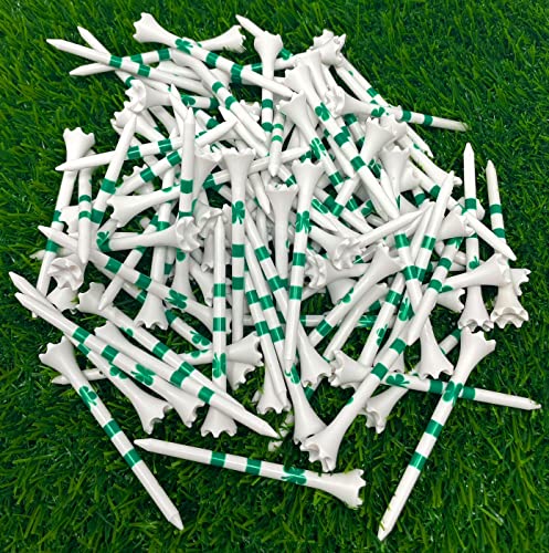 NorthPointe Four Leaf Clover/Shamrock 3 ¼” Plastic Golf Tees – White with Green - 100 Tees in Bulk, White and Green, 3 1/4"