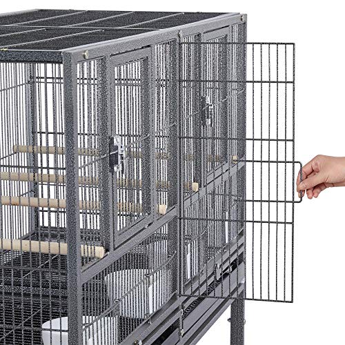 Yaheetech 41.5" Stackable Divided Breeder Breeding Parakeet Bird Cage for Canaries Cockatiels Lovebirds Finches Budgies Small Parrots with Rolling Stand, Black