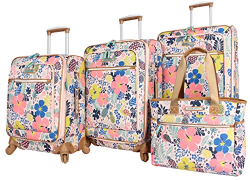 Lily Bloom Luggage Set 4 Piece Suitcase Collection With Spinner Wheels For Woman, Trop Pineapple