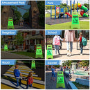 2 Pieces Reflective Kids Playing Sign for Street Slow Down Kids at Play Sign Double Sided 24 Inch Portable Handle Children at Play Warning Board Safety Signs Neighborhood School Park Sidewalk (Green)