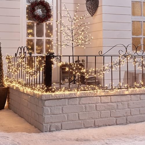 SHATCHI Christmas 720 LEDs Multifunction Controller with 8 Effects Green Cable Cluster Lights Indoor/Outdoor Low Voltage Holiday Home Decorations, Warm White