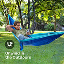 Durable Hammock 400 lb Capacity - Lightweight Nylon Camping Hammock Chair - Double or Single Sizes w/Tree Straps and Attached Carry Bag - Portable for Travel/Backpacking/ (Navy, Medium)