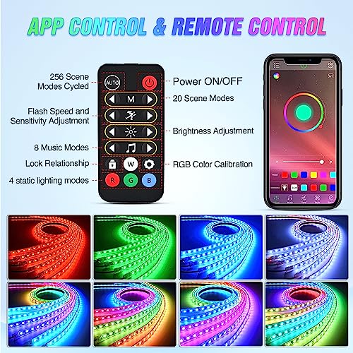 Nilight 6Pcs Car Underglow Neon Accent Strip Lights 300 LEDs RGBIC Multi Color DIY Sound Active Function Music Mode with APP Control and Remote Control Underbody Light Strips