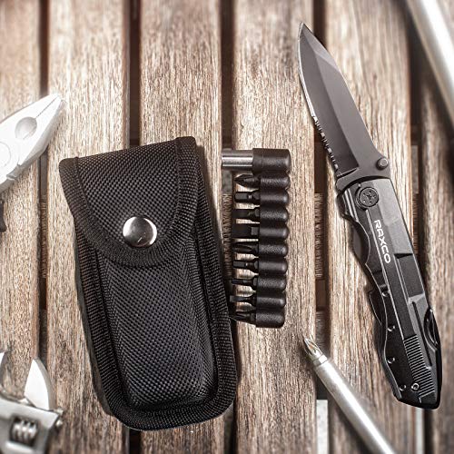 RAXCO Pocket Knife, 16-in-1 Multitools Folding Knife with long nose Plier, multi-tools with Screwdrivers