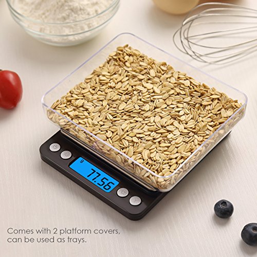 AMIR Digital Kitchen Scale 500g/ 0.01g Pro Cooking scale with Back-Lit LCD Display Accuracy Pocket Food Scale 6 Units Auto Off Tare PCS Function Stainless Steel Batteries not included (Black)