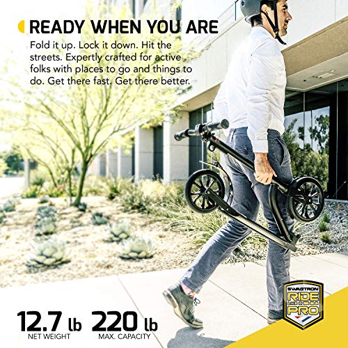 Swagtron K9 Commuter Kick Scooter for Adults, Teens | Foldable, Lightweight | Height-Adjustable for Riders up to 6'5", 220LB Max Load