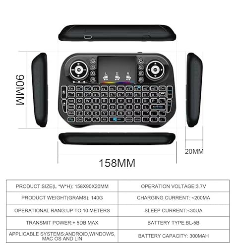 Mini Wireless Keyboard, Android Keyboard with Touchpad, Smart TV Keyboard, Multi Colour 2.4G Mini Keyboard for Smart TV Remote Control/PC/Pad/Xbox/Android Box