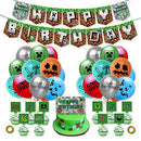 Pixel Style Gamer Birthday Party Supplies for Game Fans, 38 Pcs Birthday Party Decorations for Kids - Banner, Cupcake Toppers, Balloons, Ribbons