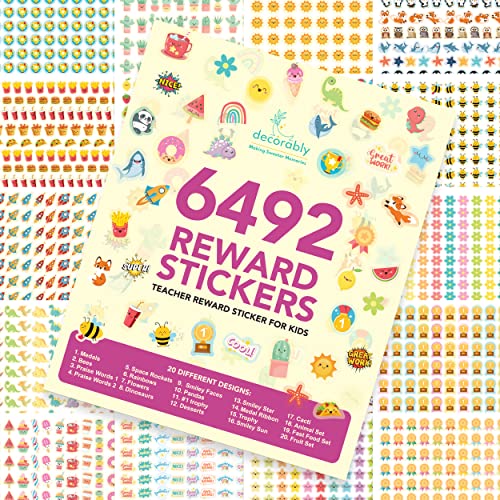 6492 Tiny Stickers for Kids Classroom - 60 Sticker Sheets of Small Stickers for Kids Reward Chart, Little Stickers for Teachers, Small Reward Stickers Small, Reward Chart Stickers, Kids Stickers