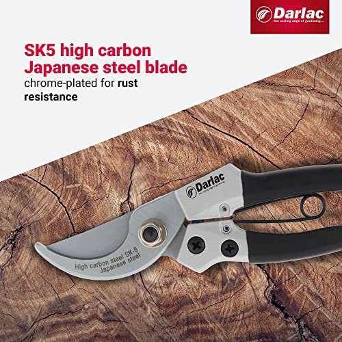 Darlac Compact Pruner - Lightweight Bypass Pruners For General Pruning - 16mm - Ideal For Fine Or Delicate Pruning And Small or Medium Hands - SK5 High Carbon Japanese Steel - Easy To Use Safety Catch