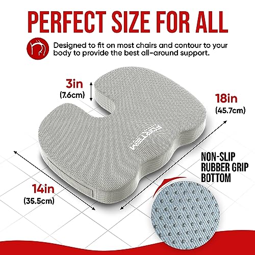 FORTEM Chair Cushion, Seat Cushion for Office Chair, Car Seat Cushion, Coccyx Orthopedic Pillow, Desk Chair Memory Foam Sitting Pillow, Washable Cover (Velour, Grey)